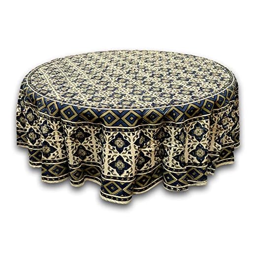 HOMESTEAD Geometric Print Veggie Dye Tablecloth Round Cotton Table Linen Beach Sheet Beach Throw (Olive Green Blue, Round 72 inches)