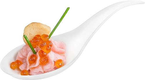Vista 2 de Oasis Creations Cucharas de degustación de lágrimas, 50 cucharas desechables de plástico blanco para aperitivos y postres