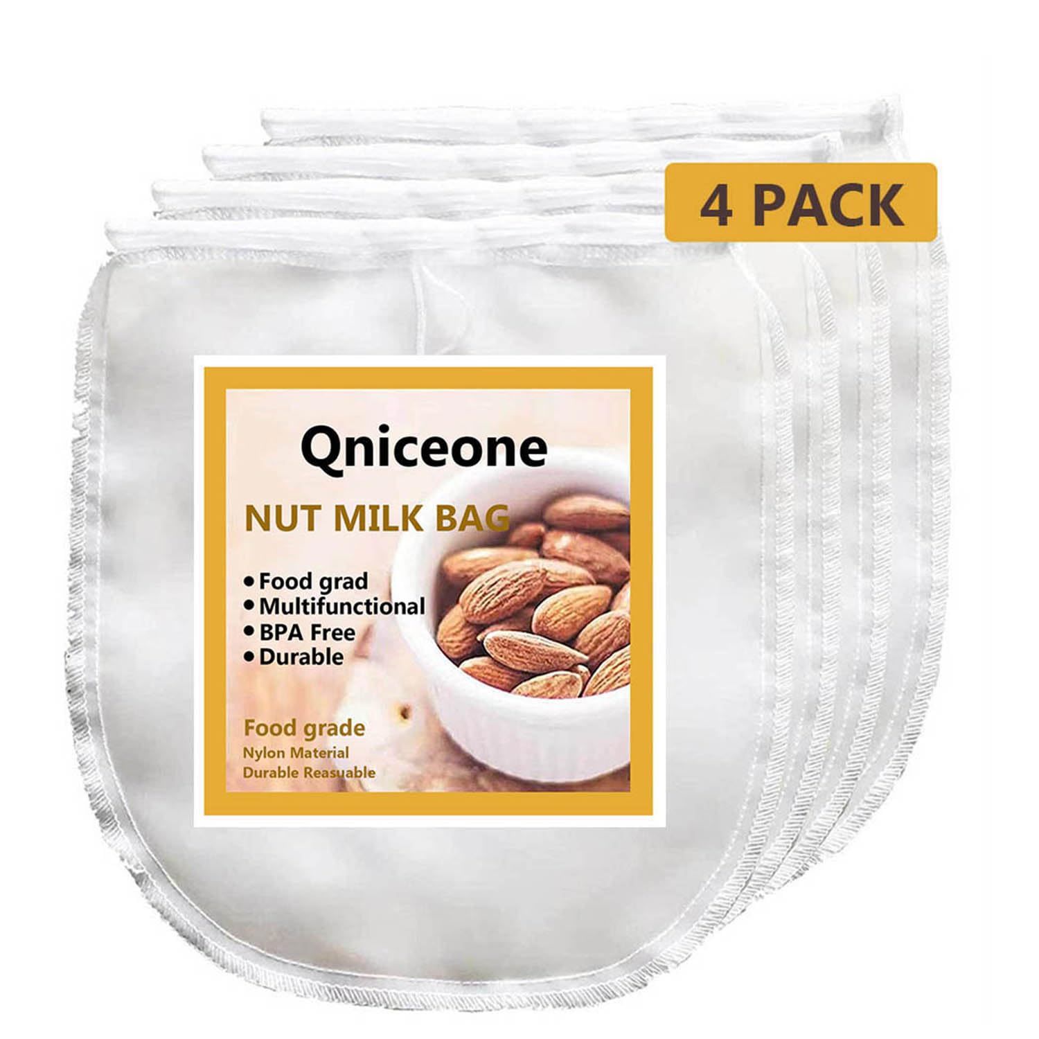 Nut Milk Bags 4 PCS 12"x12"- Cheese Cloth,Reusable Food Mesh Strainer for Yogurt Juice Making, Almond Milk Nut Bag Cheese Bag, Food Grade Nylon Mesh for Straining, Celery Juice, Cold Brew Coffee