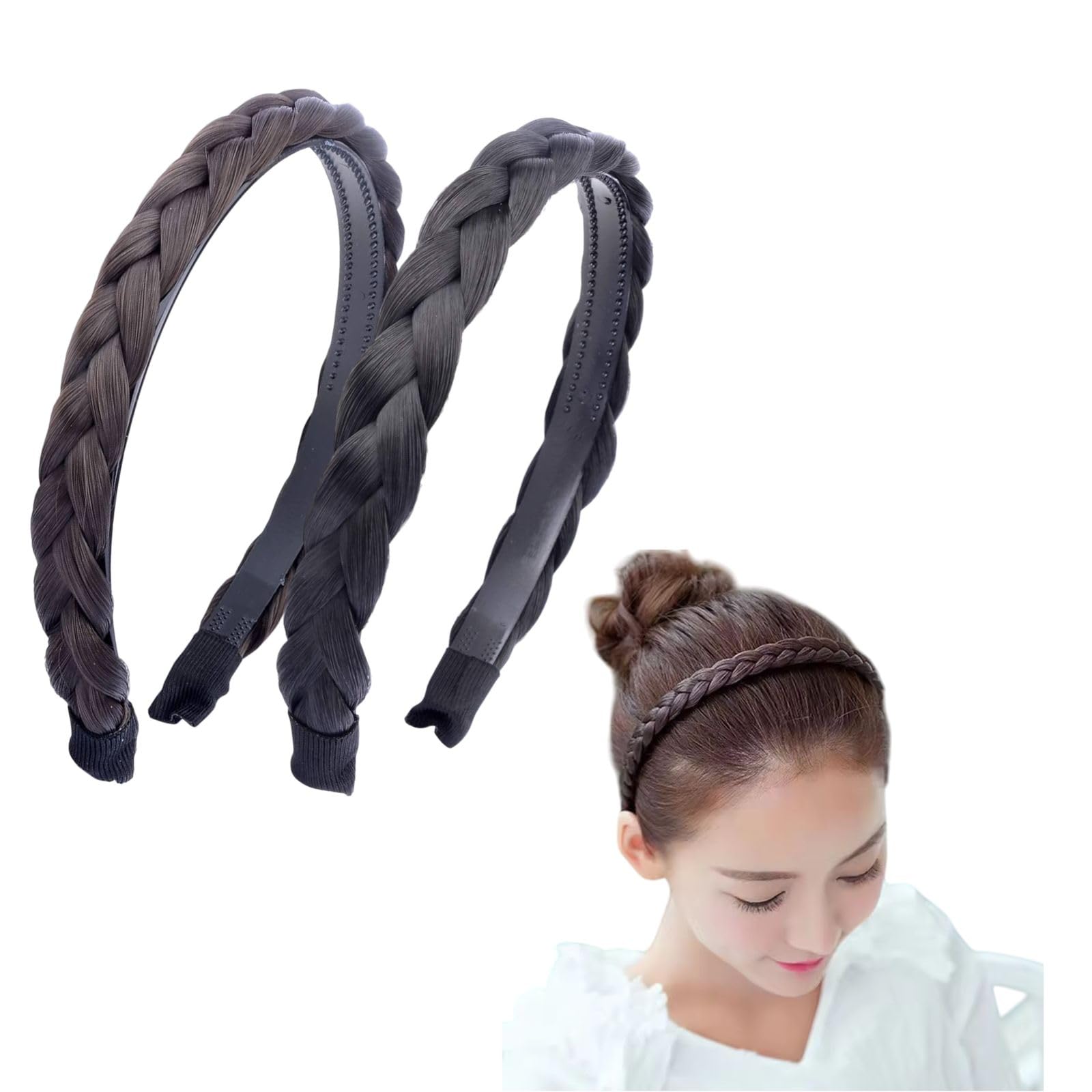 Braided Hair Band,2 Pcs,Hair Plaited Plait Elastic Hairband For Girls & Women,Fashion Hair Accessory,Soft Extensions Headband-image-45