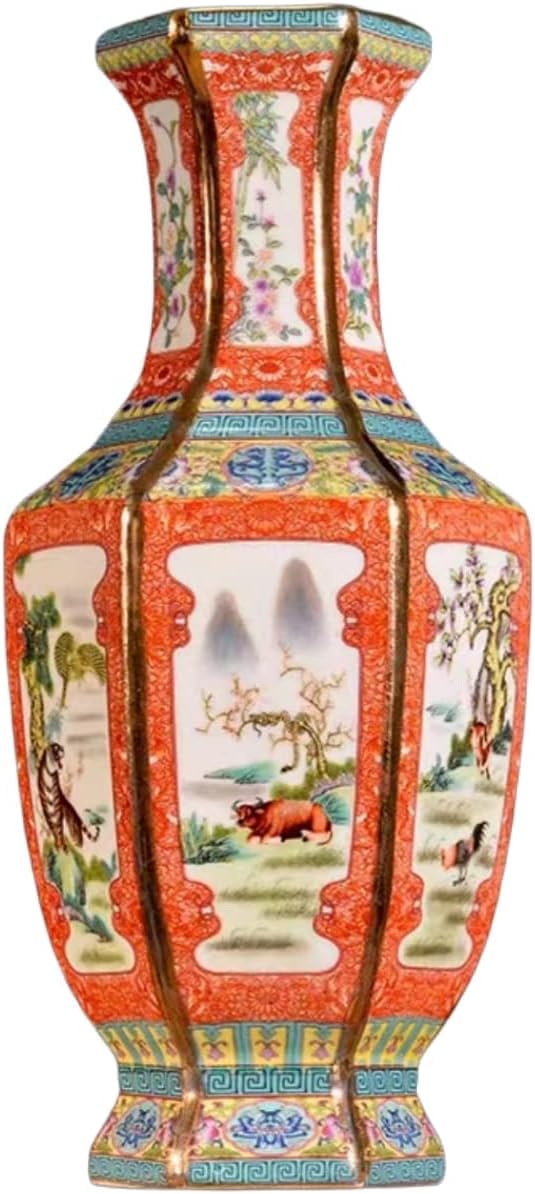 Bzgpmfud One Color Vase Desktop Ceramic Enamel Color Flower And Bird Antique Chinese Porcelain Decoration Ornaments High 37 Cm