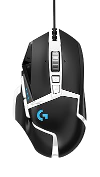 Logitech G502 Hero High Performance Gaming Mouse Special Edition, Hero 16K Sensor, 16 000 DPI, RGB, Adjustable Weights, 11 Programmable Buttons, On-Board Memory, PC/Mac - German Pack - Black/White