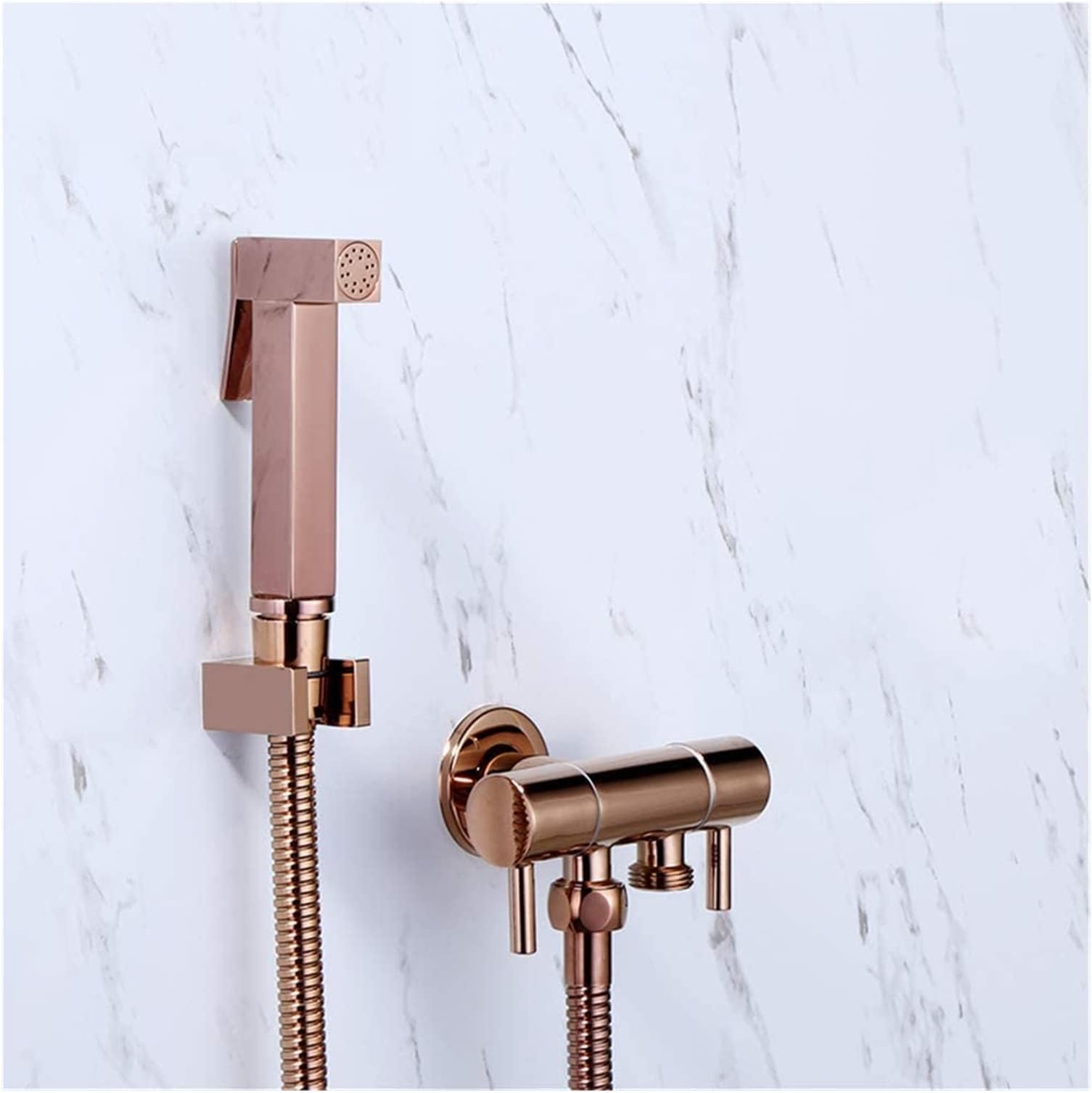 for home use Water-Tap Bath Shower Systems Hand Held Bidet Sprayer Rose Gold Square Toilet Dual Copper VAE Douche Kit Faucet Shower Head, Solid Brass