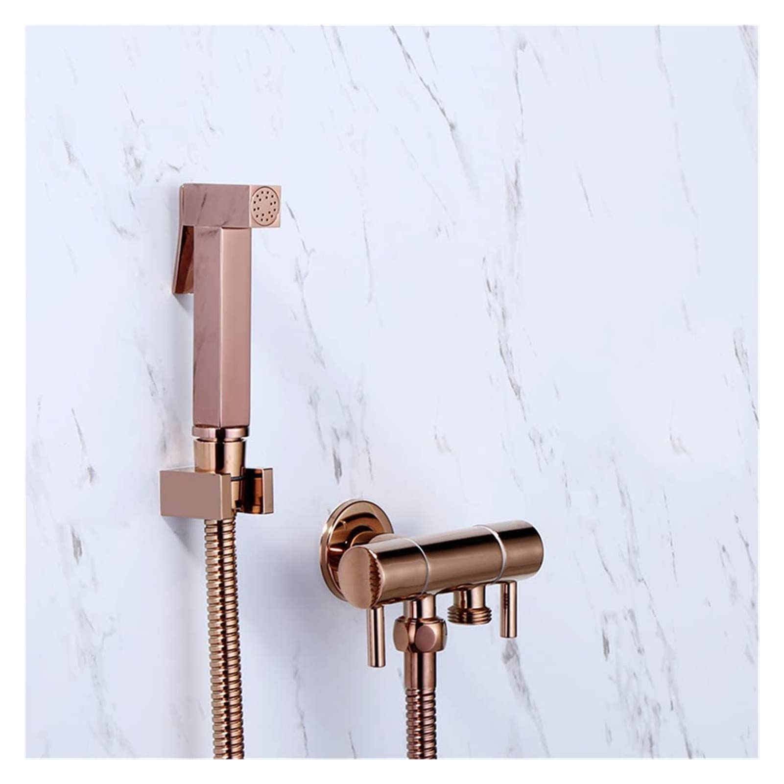 for home use Water-Tap Bath Shower Systems Hand Held Bidet Sprayer Rose Gold Square Toilet Dual Copper VAE Douche Kit Faucet Shower Head, Solid Brass