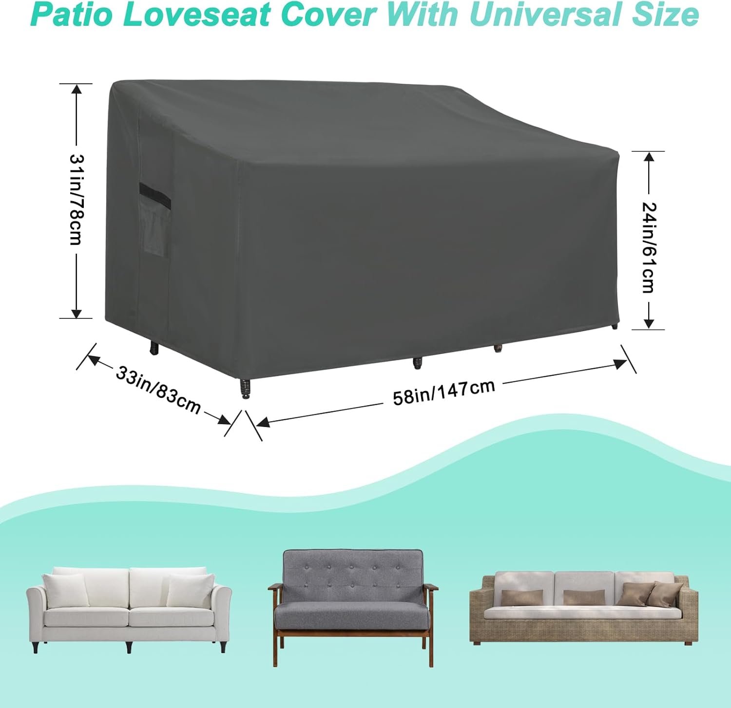 ABCCANOPY Sofa Cover Heavy Duty Sofa Cover Universal Sofa Cover Outdoor Furniture Sets Waterproof and Dustproof Protective Cover for Large Furniture 58x33x31x24 inches Grey