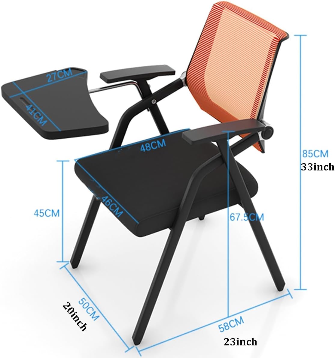 メッシュ背もたれデスクチェア（タブレットアーム付き） 積み重ね可能なゲスト用ネストデスクチェア 折りたたみ椅子 オフィス研修会議室用