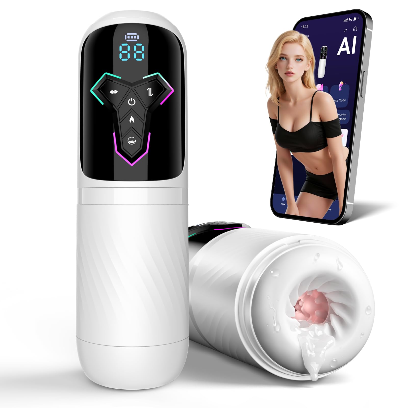 Elektrischer Sex Spielzeug für die Männer Masturbator, KI-Interaktion Masturbieren für Männer 10 Vibrations & 7 Teleskopfunktion & 5 Saugmodi, Taschenmuschi Sexspielzeug Masturbatoren, APP Sex Toys