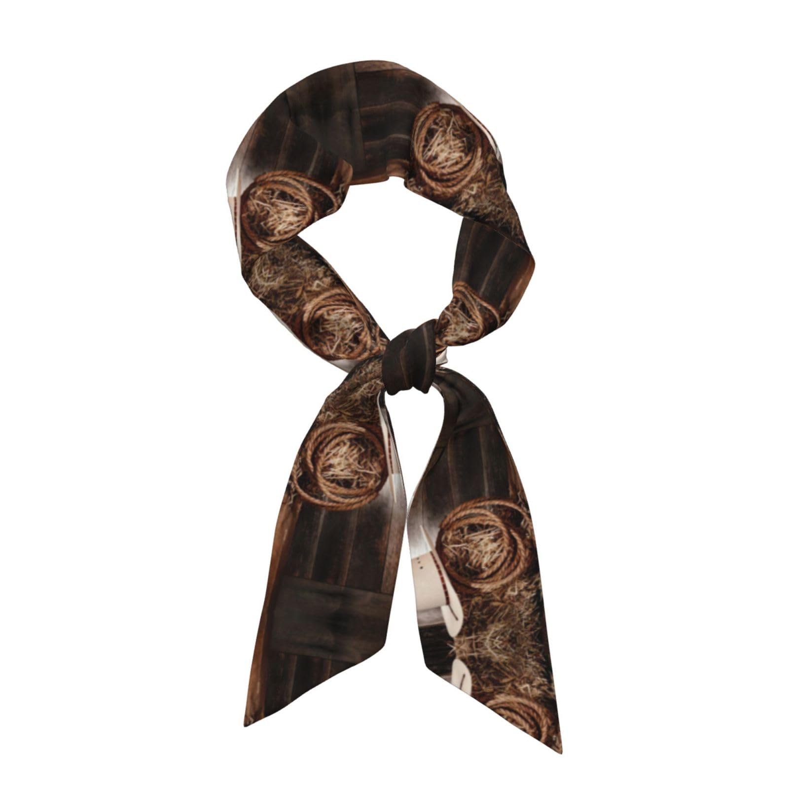 Yagdaa Women's Black American West Rodeo Hat Print Long Skinny Scarves Satin Neck Scarf Head Scarf Purse Scarfs Shawl Wraps For