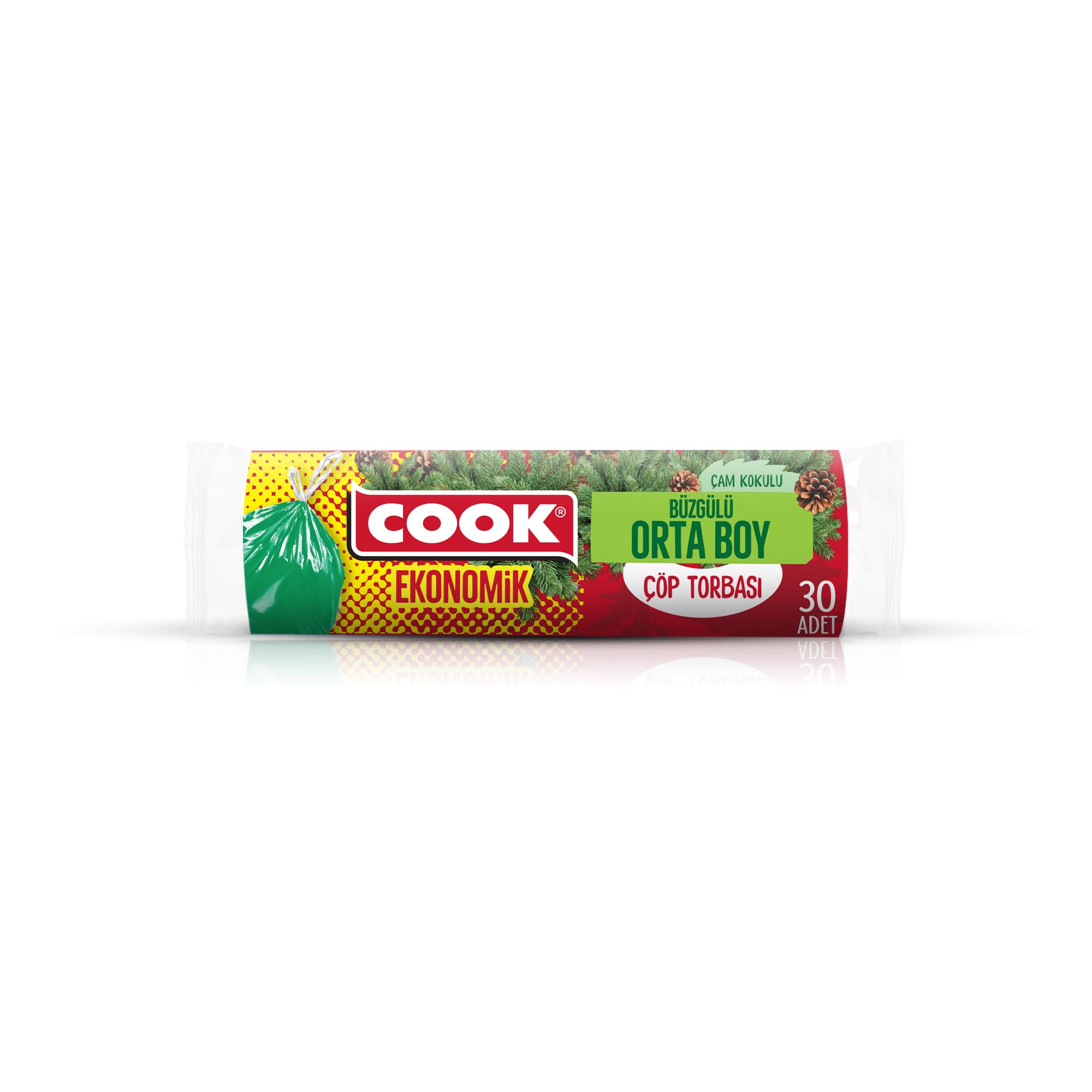 COOK Büzgülü Çöp Torbası Çam Kokulu 55 x 60 cm, 30'lu Rulo