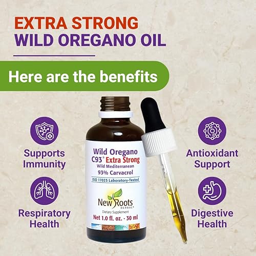 Miniatura 2 de NEW ROOTS HERBAL Gotas de aceite de orégano silvestre Extra fuerte con 93% de carvacrol (1 onza líquida) 547 porciones, aceite de concentración