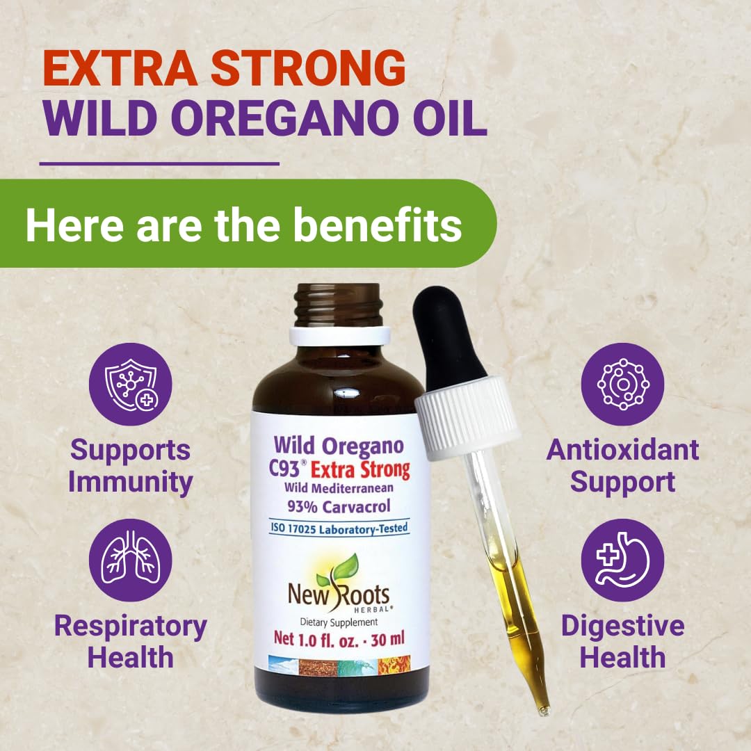 NEW ROOTS HERBAL Wild Oregano Oil Drops | Extra Strong with 93% Carvacrol (1 fl oz) | 547 Servings, Highest Concentration Oil of Oregano Extract | Non GMO, Vegan, Gluten Free — Amazon image 2