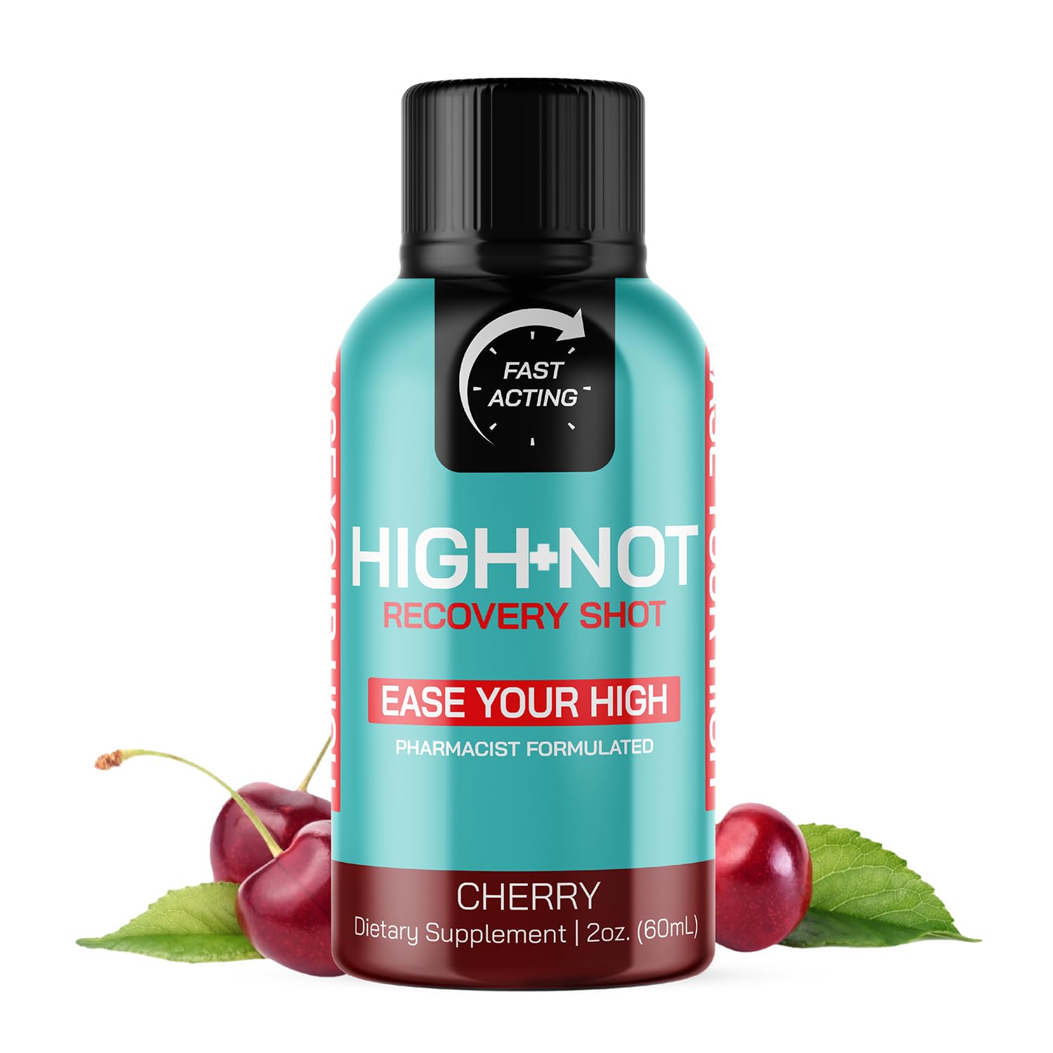 HIGH NOT Cherry Vegan Recovery Shot - Natural Plant-Based Energy & Focus Drink - Fast-Acting Morning Support Supplement