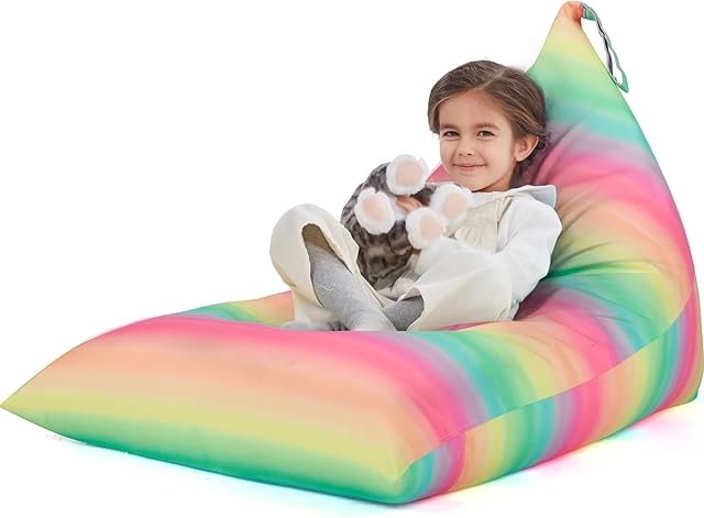 Nobildonna Stuffed Animal Storage Bean Bag Chair Cover Only for Kids and Adults, Extra Large Beanbag Without Filling Plush Toys Holder and Organizer- Premium Canvas 250L (Rainbow Stripes)