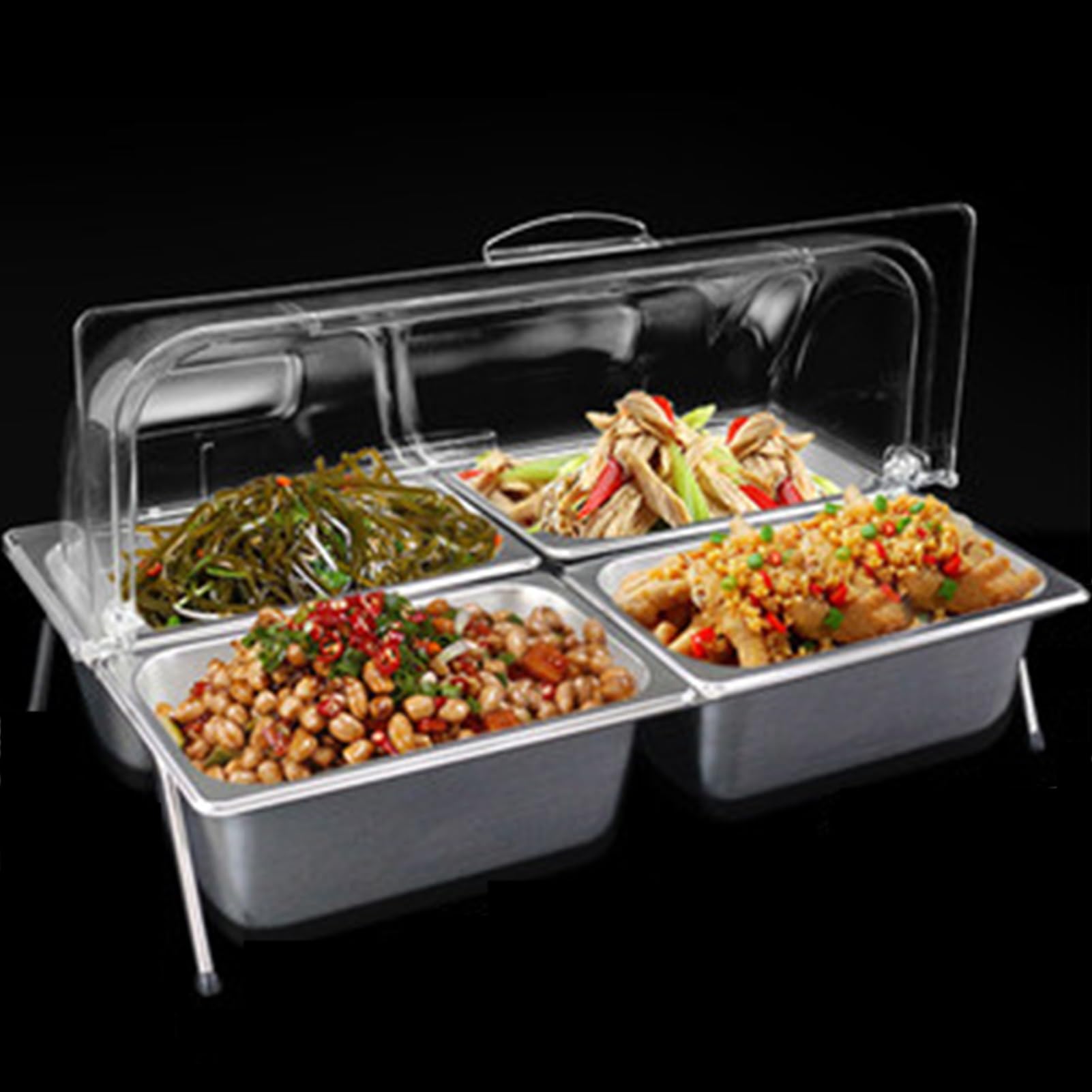 WDSOPK 9 Pan Stainless Steel Food Display Containers with Clear Lids Countertop Spice Rack Buffet Pantry Containers for Sauces & Jams Durable Storage Solution
