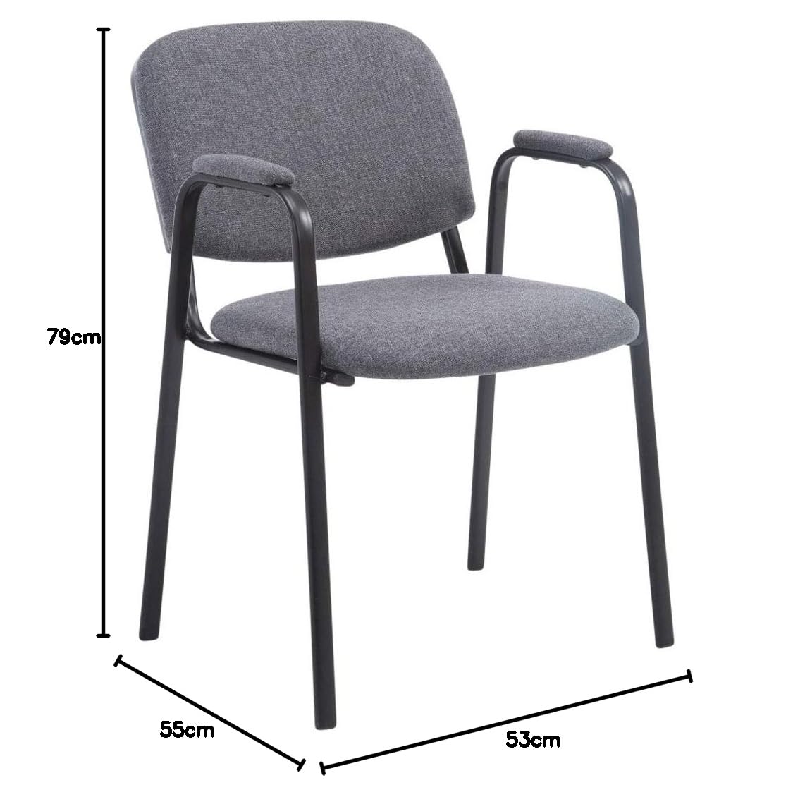CLP Chaise de conférence Ken Pro empilable avec accoudoirs rembourrés, revêtement Tissu, piétement métal Noir Robuste jusqu'à 150 kg, Couleur:Gris