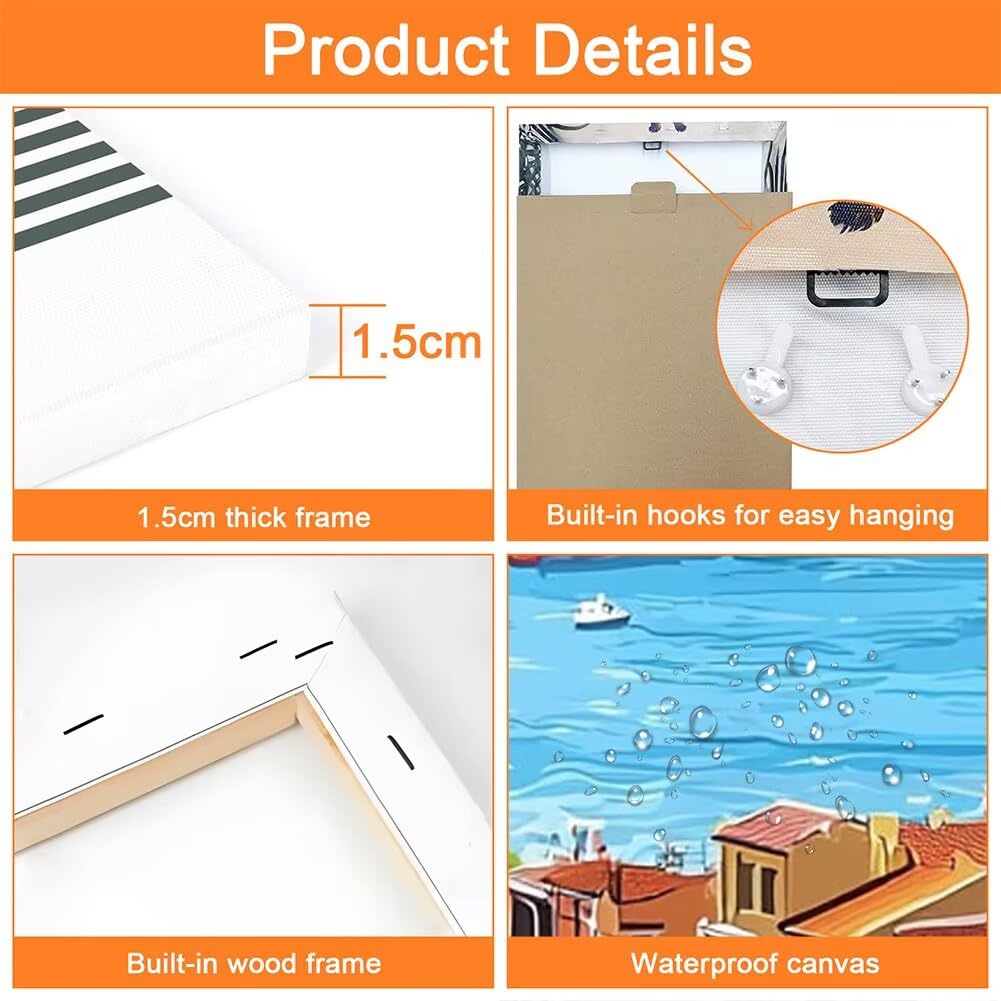 Wandbilder Italien 60x80cm, 3Pcs Leinwand Bilder Groß Wanddeko Wohnzimmer, Meer Leinwand Bilder mit Rahmen, Moderne Wandbilder Wohnzimmer Poster Set mit Haken, Wanddeko Schlafzimmer Poster Set, -2126