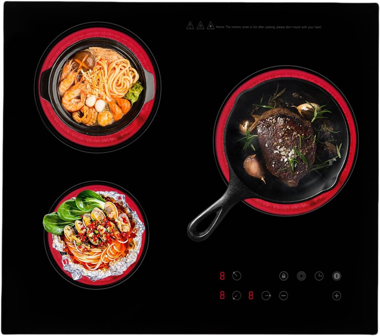 2600W Electric Ceramic Cooktop, 3 Burners Electric Cooktop 9 Heating Levels Touch-adjustable Control Safety Locks Countertop Stove for Glass Pots Stainless Steel Pots 110 Volt Kitchen Stove