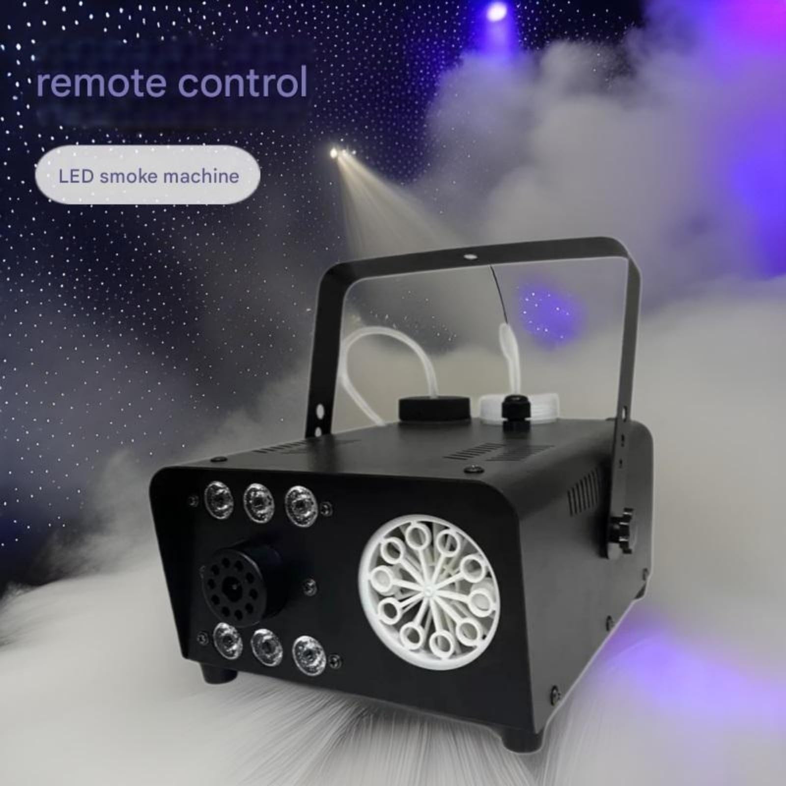 Machine à bulles de fumée 600 W, 6 LED, 7 couleurs, télécommande, équipement professionnel for scène effets spéciaux, for DJ et fête Effets de scène