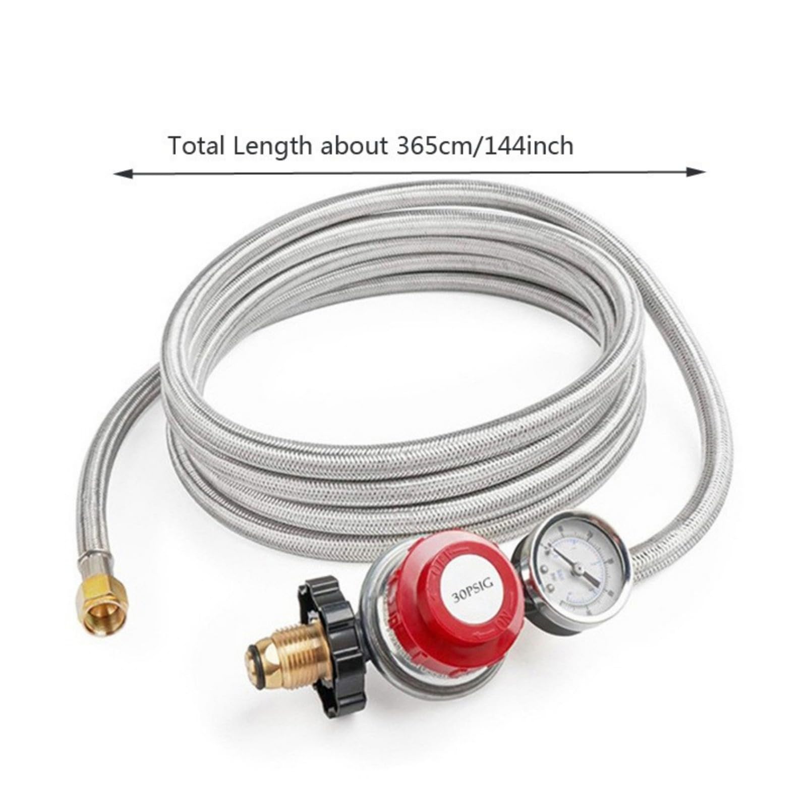 Wąż do propanu, regulator gazu propanowego, wąż QCC 3,6 m, regulowany 0-30 psi, wąż ze stali nierdzewnej 9,5 mm
