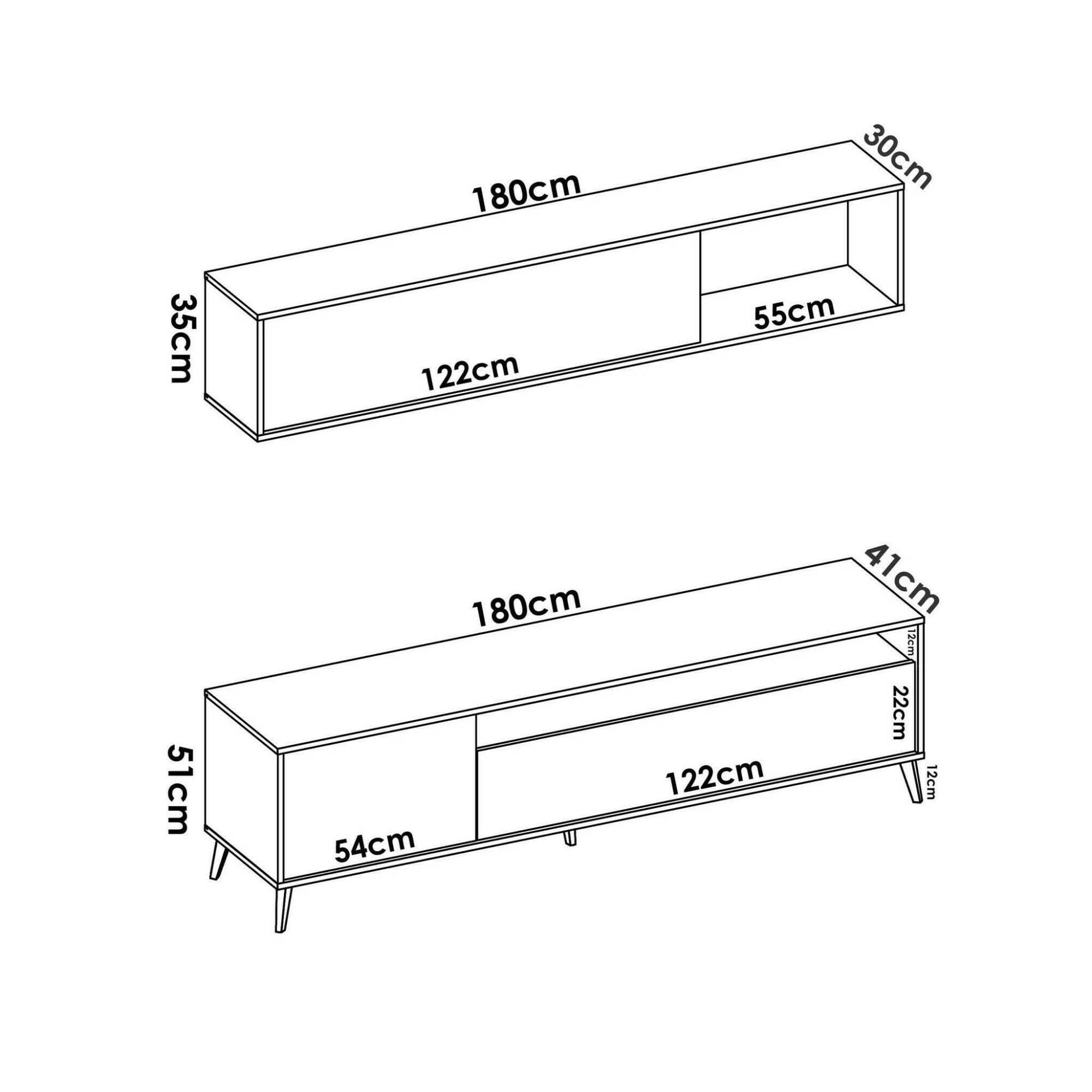 Dmora - Parete attrezzata Tambo, Composizione soggiorno, Mobile salotto multiuso, Armadio porta TV, 180x41 h180 cm, Bianco e Rovere