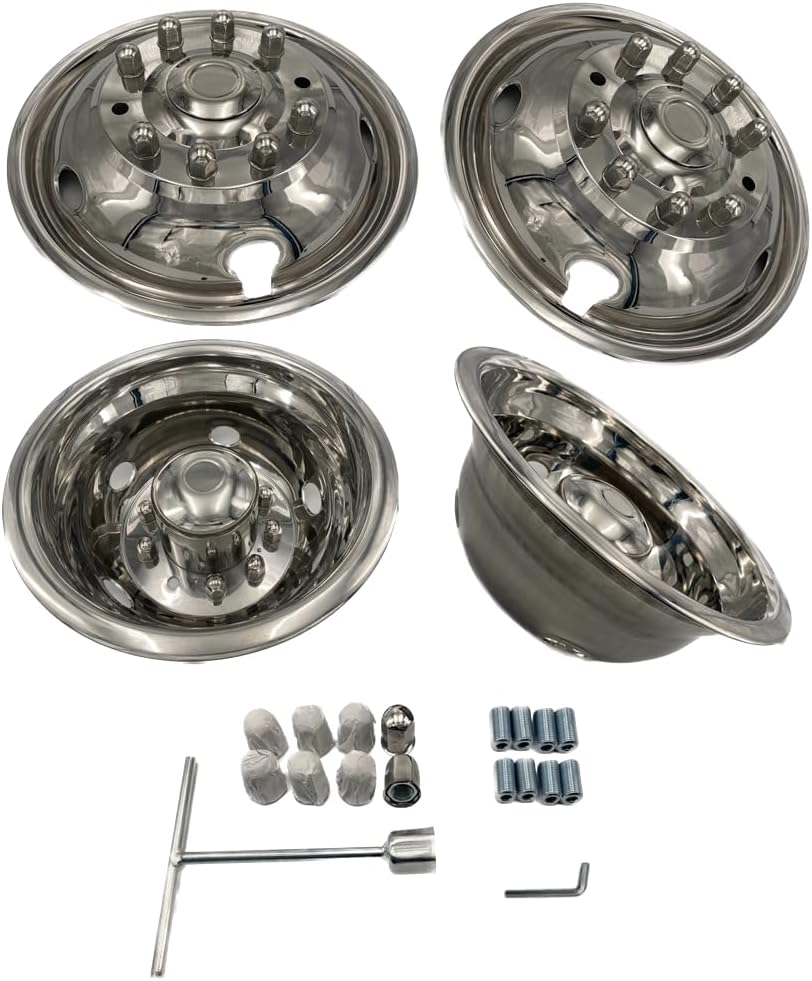 Hubcap Kit Compatible with 2005-2025 Ford Super Duty F450/ F550 Dually Trucks 19.5 Inch 10 Lugnuts Stainless Steel 304 Wheel Simulators 4 PCS a Set