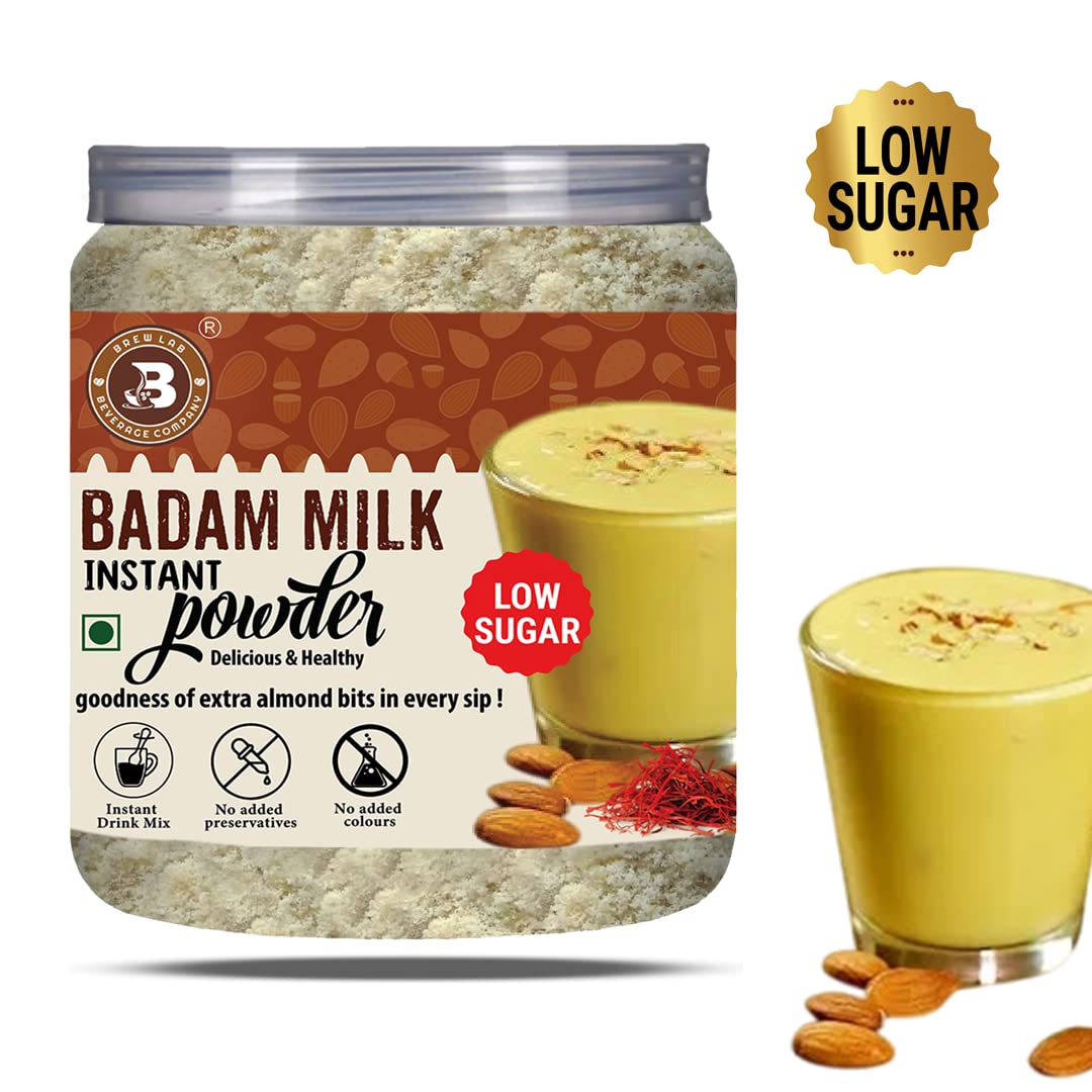 Brew Lab Instant Low Sugar Badam Milk Powder || with Kesar and Real Badam Pieces || 250gm 2