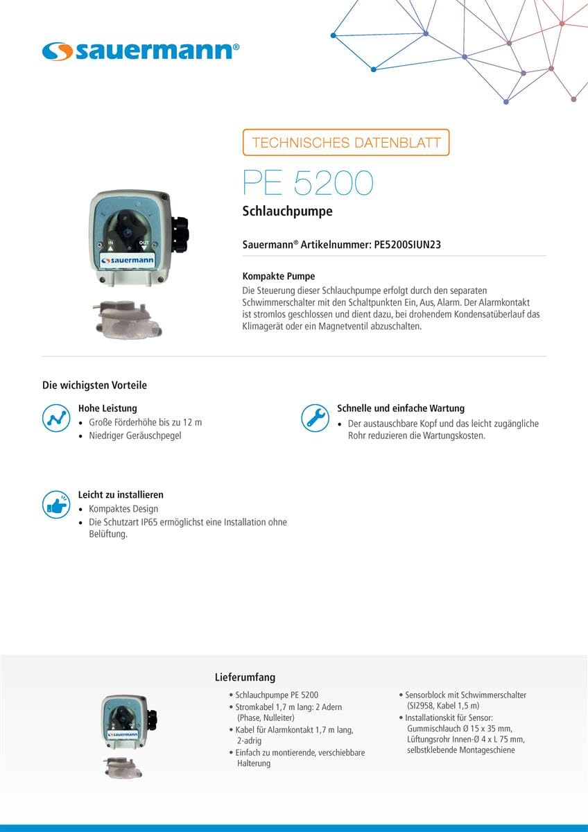 Sauermann PE 5200 Kondensatpumpe/Schlauchpumpe, Schlauchpumpe Klima Klimaanlage Verdampfer, condensate pump