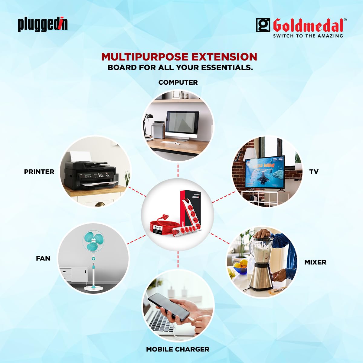 Goldmedal 4 Outlet Extension Board - 5m Cable & Master Switch -6