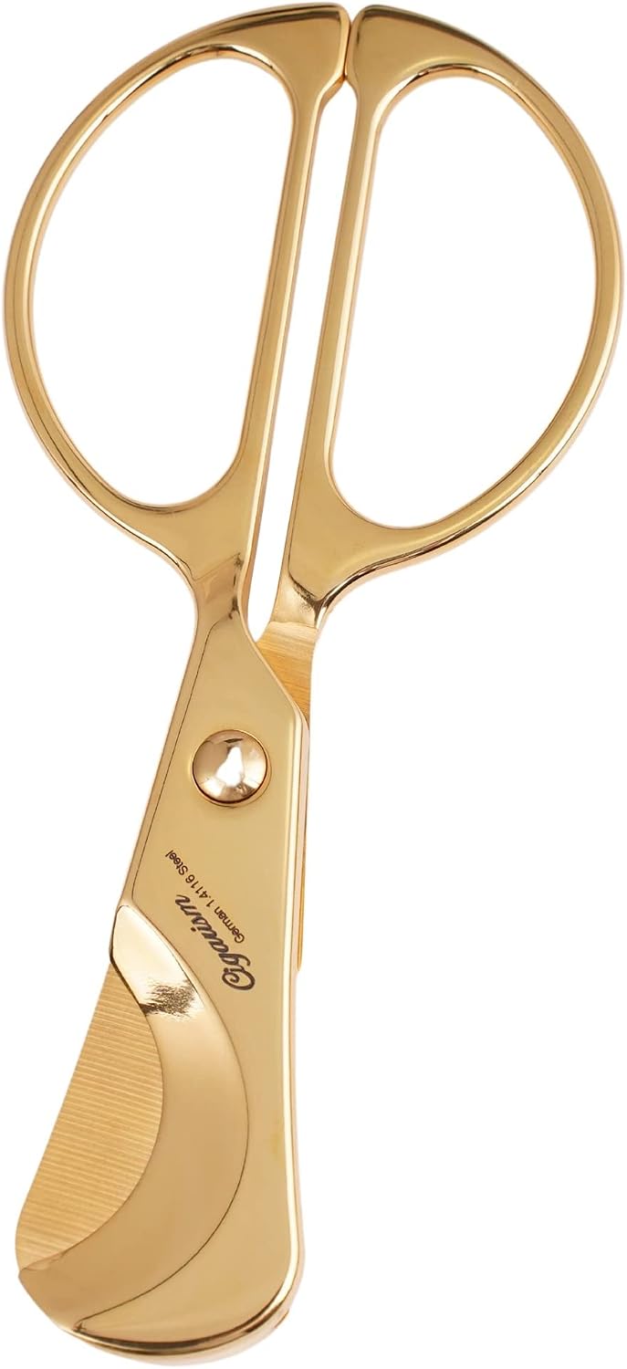 24k Gold Plated Cigar Scissors Hand-Polished Stainless Steel Blades Small Size Cigar Cutter (Gold)