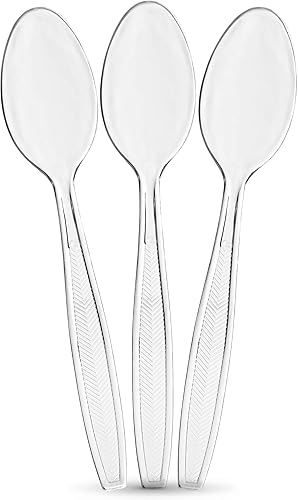 Plasticpro Cucharas de té de plástico transparente, cubiertos desechables, utensilios de peso medio, 200 unidades