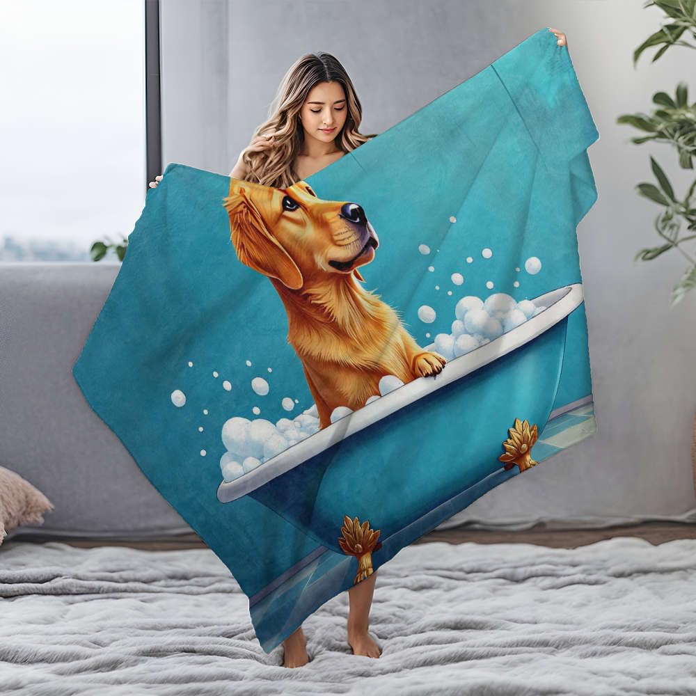 Couverture flanelle maman Golden retriever plaid jaune bain moussant lit