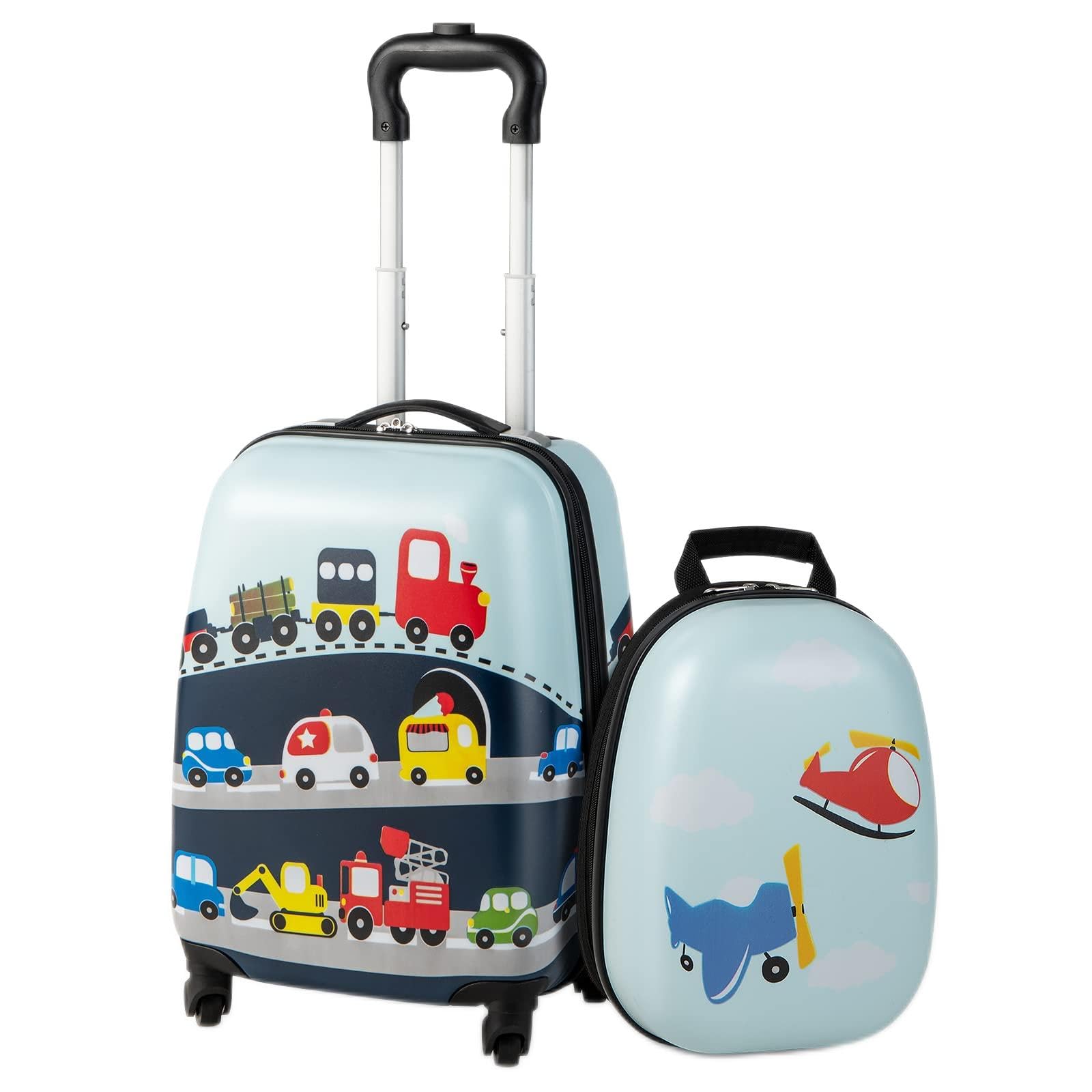 GYMAX Kids Carry On Luggage Set, 12" & 16" 2PCS Rolling Suitcase