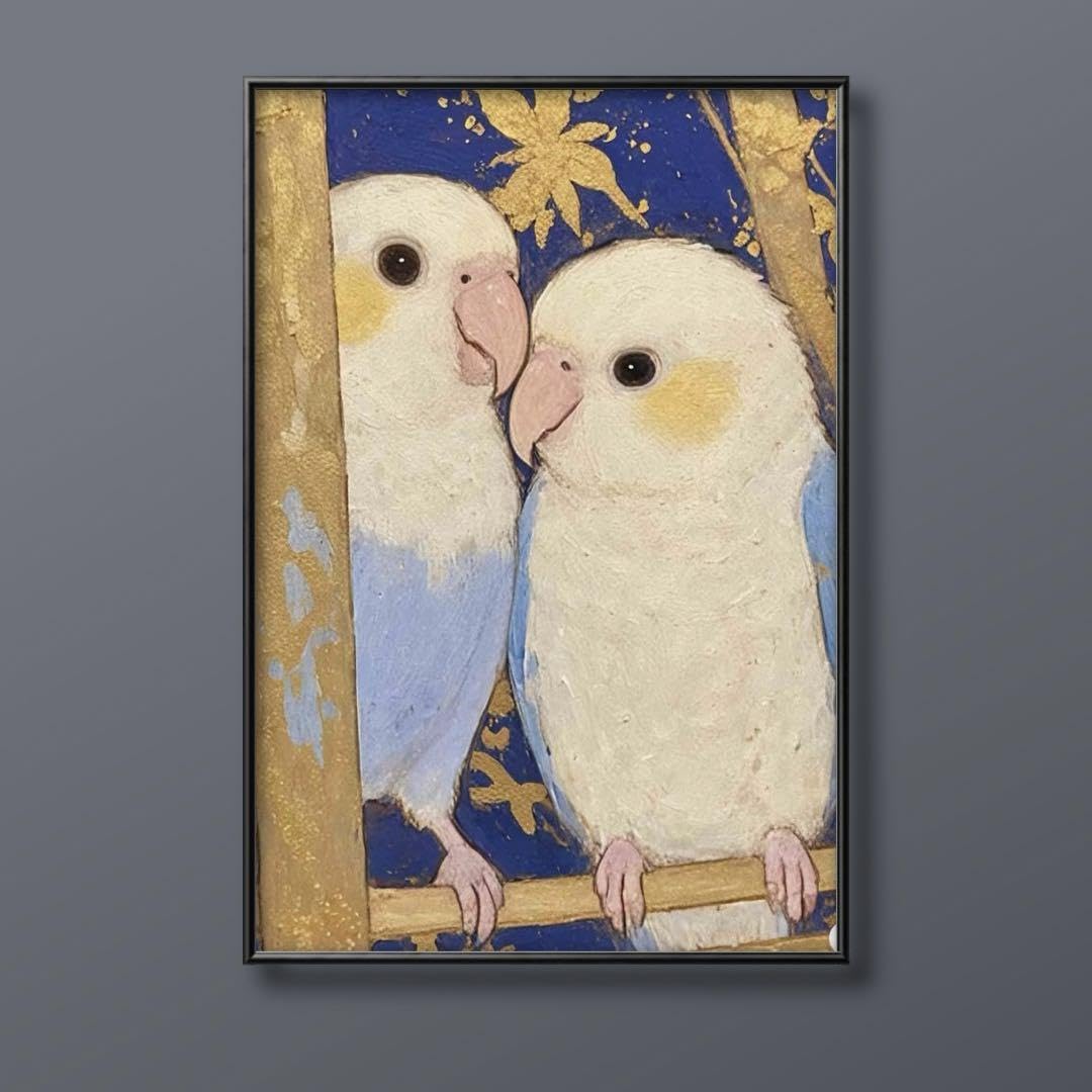 Amazon.co.jp: 絵画 イラストポスター 148 仲良くしている鳥たち