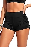 TemptMe Women's High Waisted Swim Shorts - Tummy Control Adjustable Ruched Boyshorts Bathing Suit Bottom