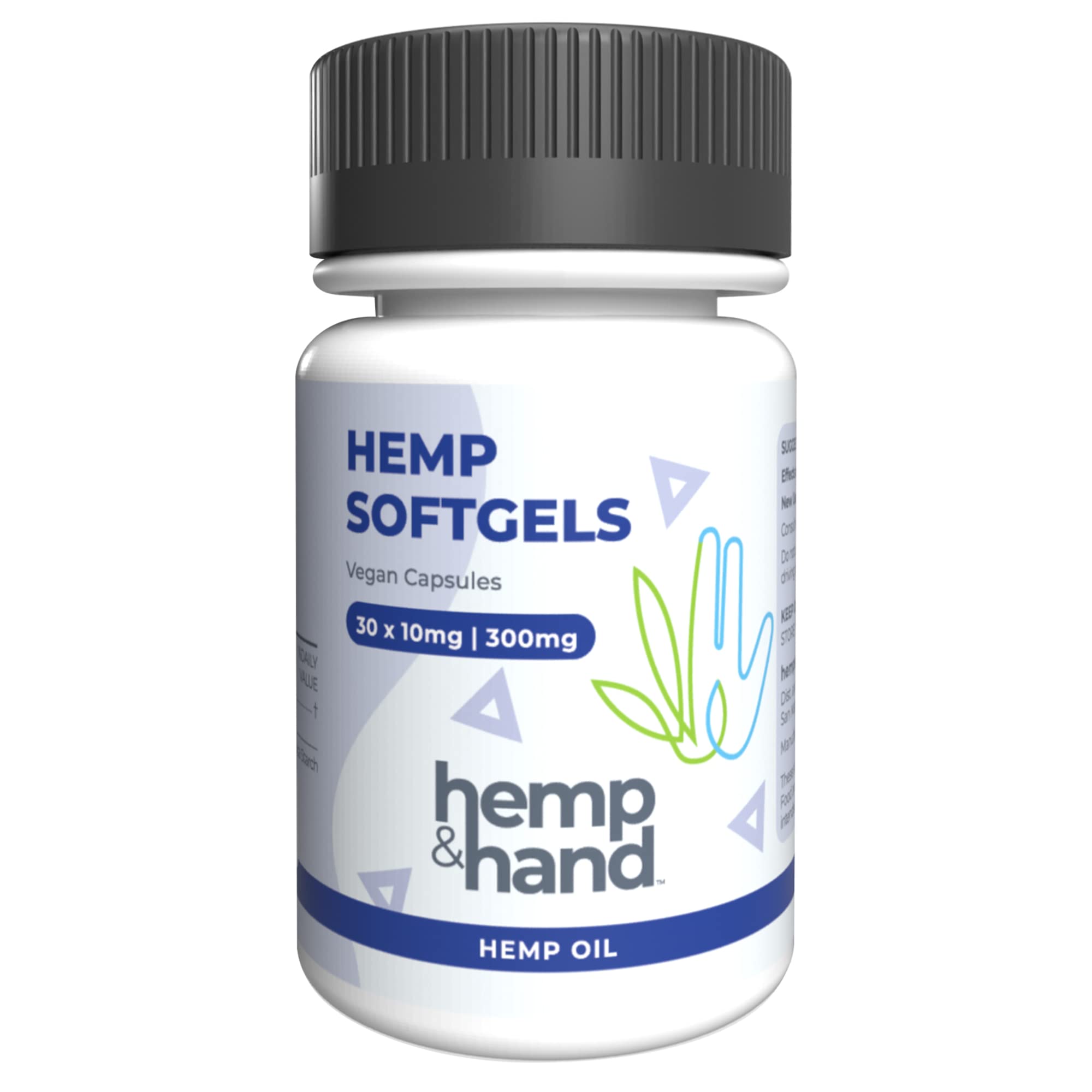 Hemp & Hand Suplemento de óleo de cânhamo 300 mg, 10 mg por cápsula, 30 cápsulas gelatinosas