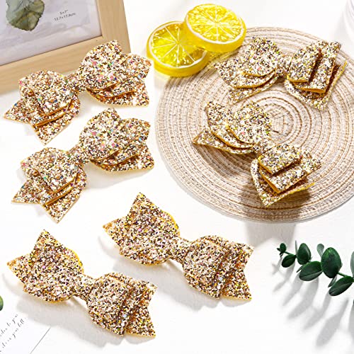 6 Pcs 5 Inch Baby Glitter Hair Bows Boutique Hair Clips Cute Girl Accessories Sequin Hair Bow Sparkly Hair Accessories Toddler Girl Bows Sequins Hairpin Headwear For Baby Toddlers Teens Girls(Gold) #TOP6