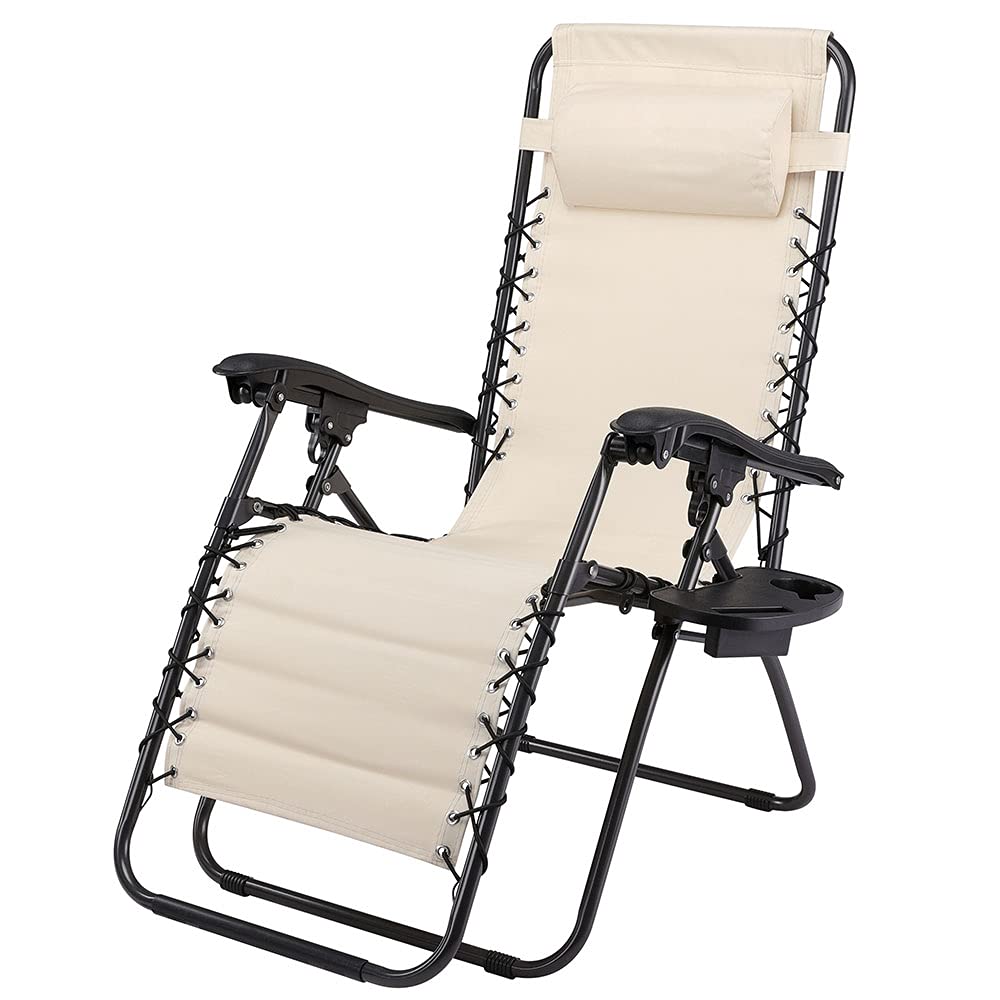 BAKAJI Silla de gravedad cero, Tumbona de jardín Sillón de relajación Plegable Tejido Oxford reclinable, Resistente a la Intemperie Silla de Jardín Balcón, Tumbona Ajustable con Almohada