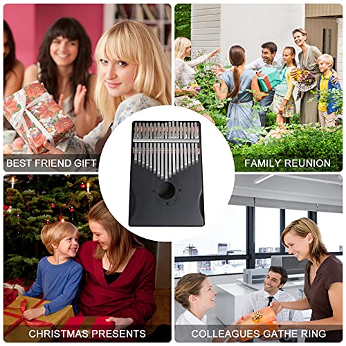 17 Keys Kalimba Thumb Piano Portable Musical Instrument, Mahogany Wood Mbira Finger Piano With Tune Hammer Instruction Book Gift for Kids Adult Beginners (Black)