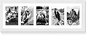 8x24 Oak Wood Picture Frame - 8x24 Photo Frame with Mat Display 5Pcs 4x6 Photos, 4x6 Picture Frame Wood, Natural Solid Wooden Picture Frames for Wall Art Photo and Prints(1 Pack, White)