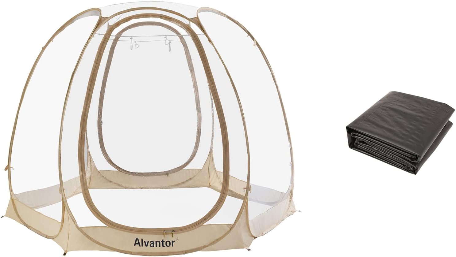Alvantor Pop Up Bubble Tent - 10’ x 10’ Instant Igloo Tent - 4-6 Person Screen House for Patios - Large Oversize Weather Proof Pod - Cold Protection Camping Tent - Beige
