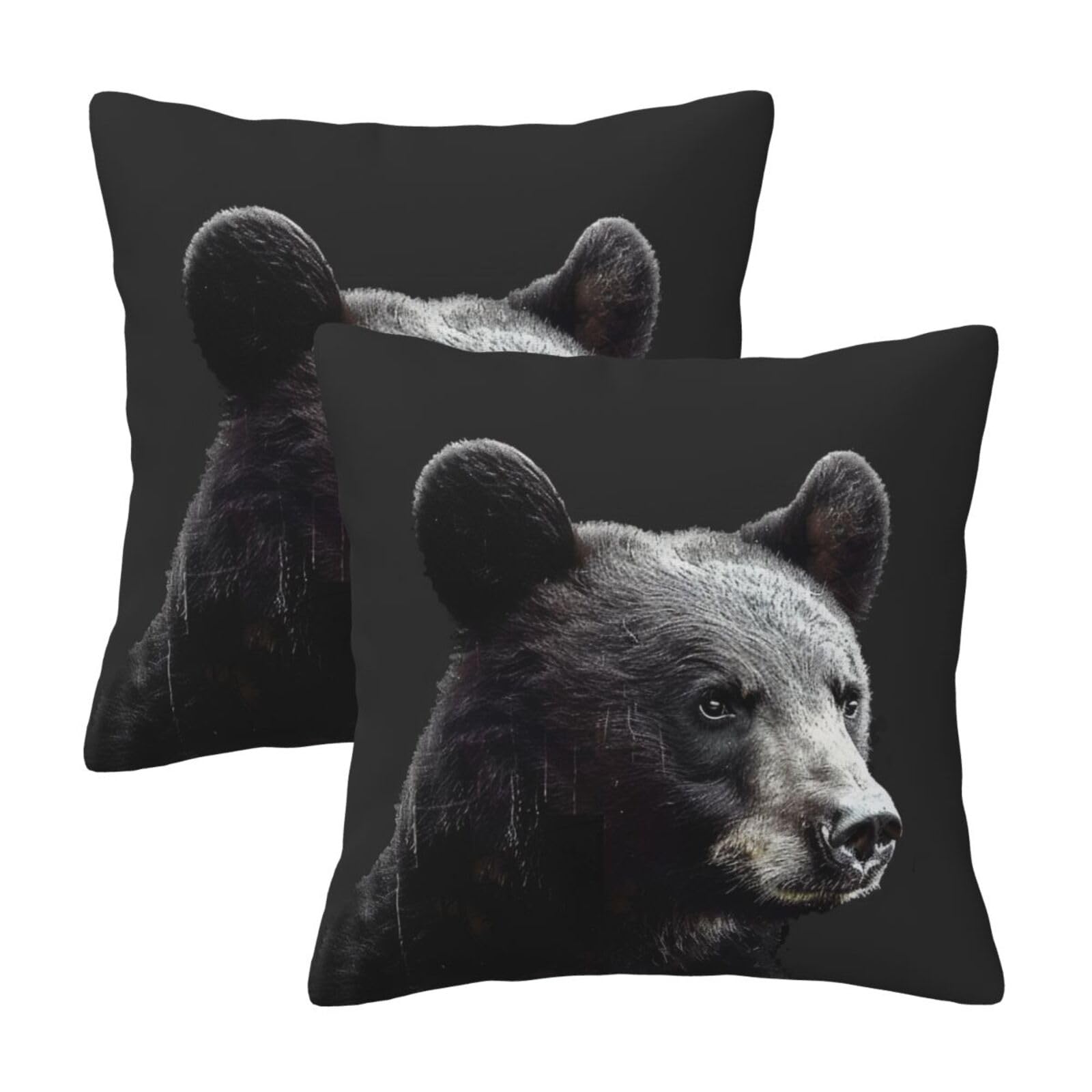 kkvhhyuo Bear Print Pillow Covers Set of 2, Square Decorative Cushion Covers with Hidden Zipper, Throw Pillow Cases for Living Room Sofa Bed Chair, 45x45 cm