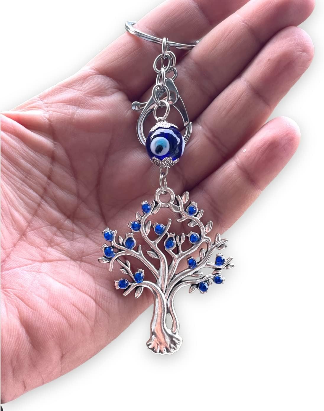 Tree Shape Pendant with Blue Evil Eye Keychain Crystal alloy Keyring for Diwali Gift item for Men and Women (Pack of 1)