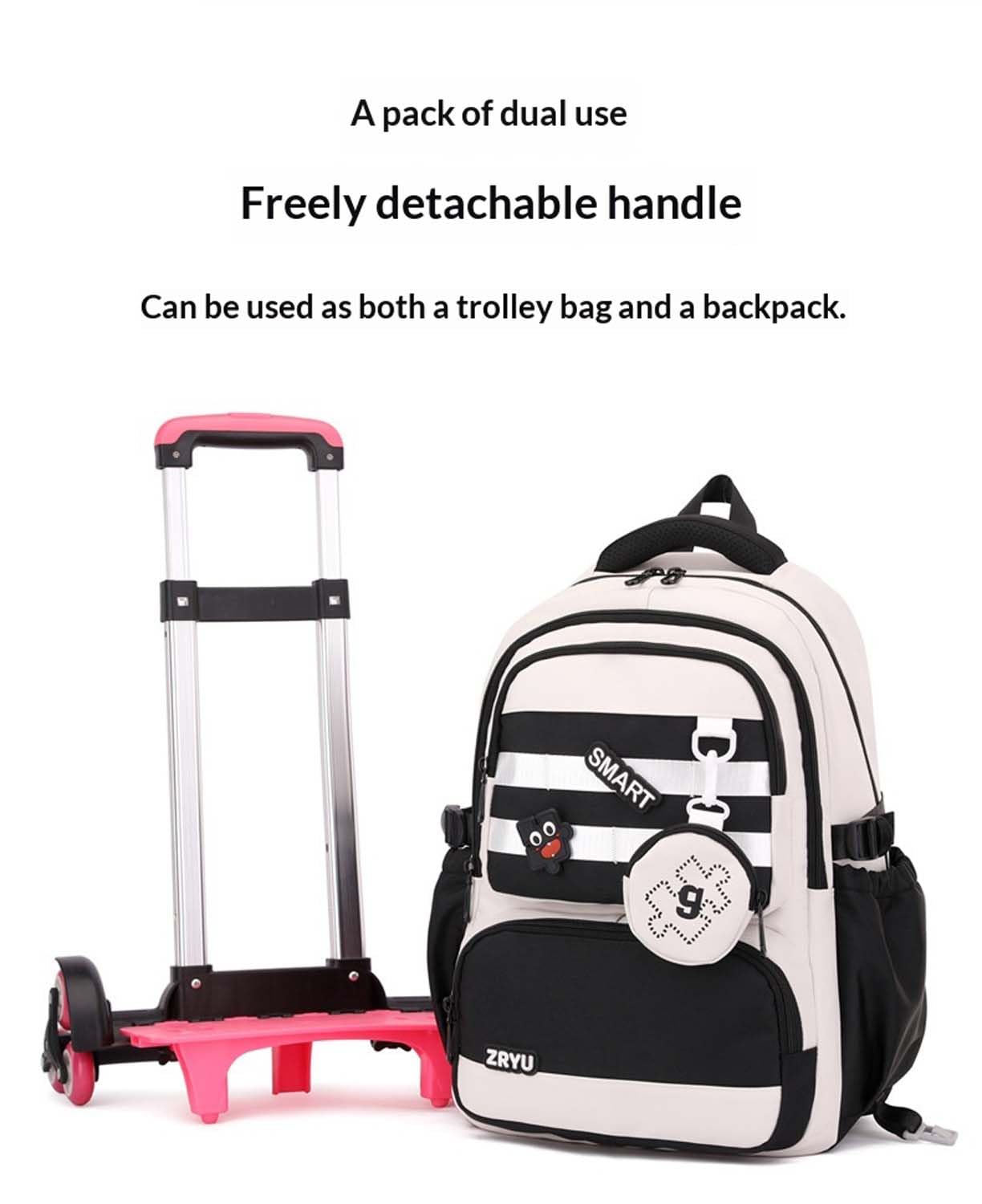 Kinder Schulrucksack Trolley für Mädchen Jungen, 30L Schulranzen Wasserdichter mit Rollen,Abnehmbar Trolley Schultasche Mädchen für Grundschule Sekundarstufe Lässiger Ranzen mit 6 Räder
