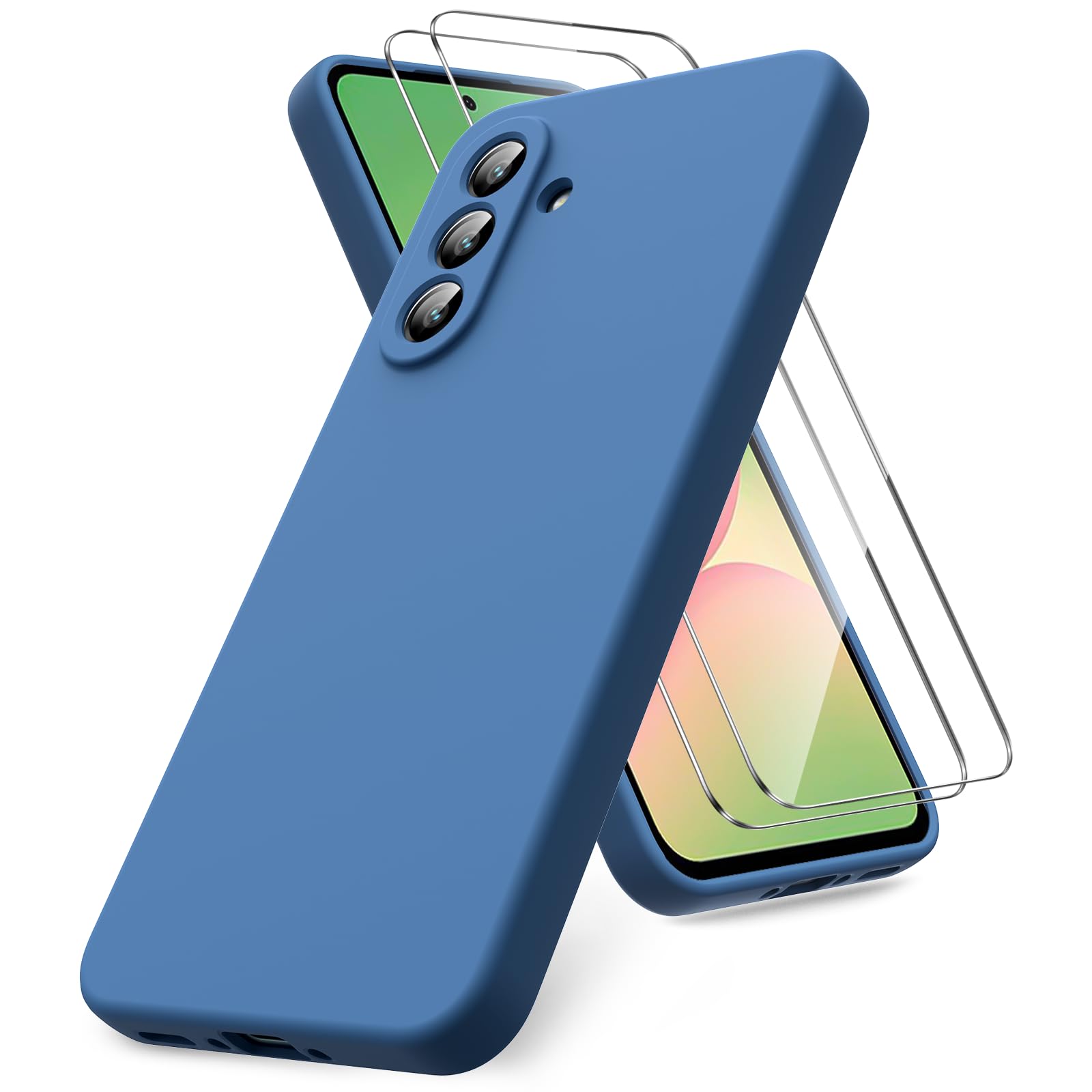 Vansdon Handyhülle kompatibel mit Samsung Galaxy A37 5G Hülle, 2 Stück Panzer Schutz Glas, weiche TPU Flüssigsilikonhülle, stoßfestem Gummi Silikongel Fall-Taupe