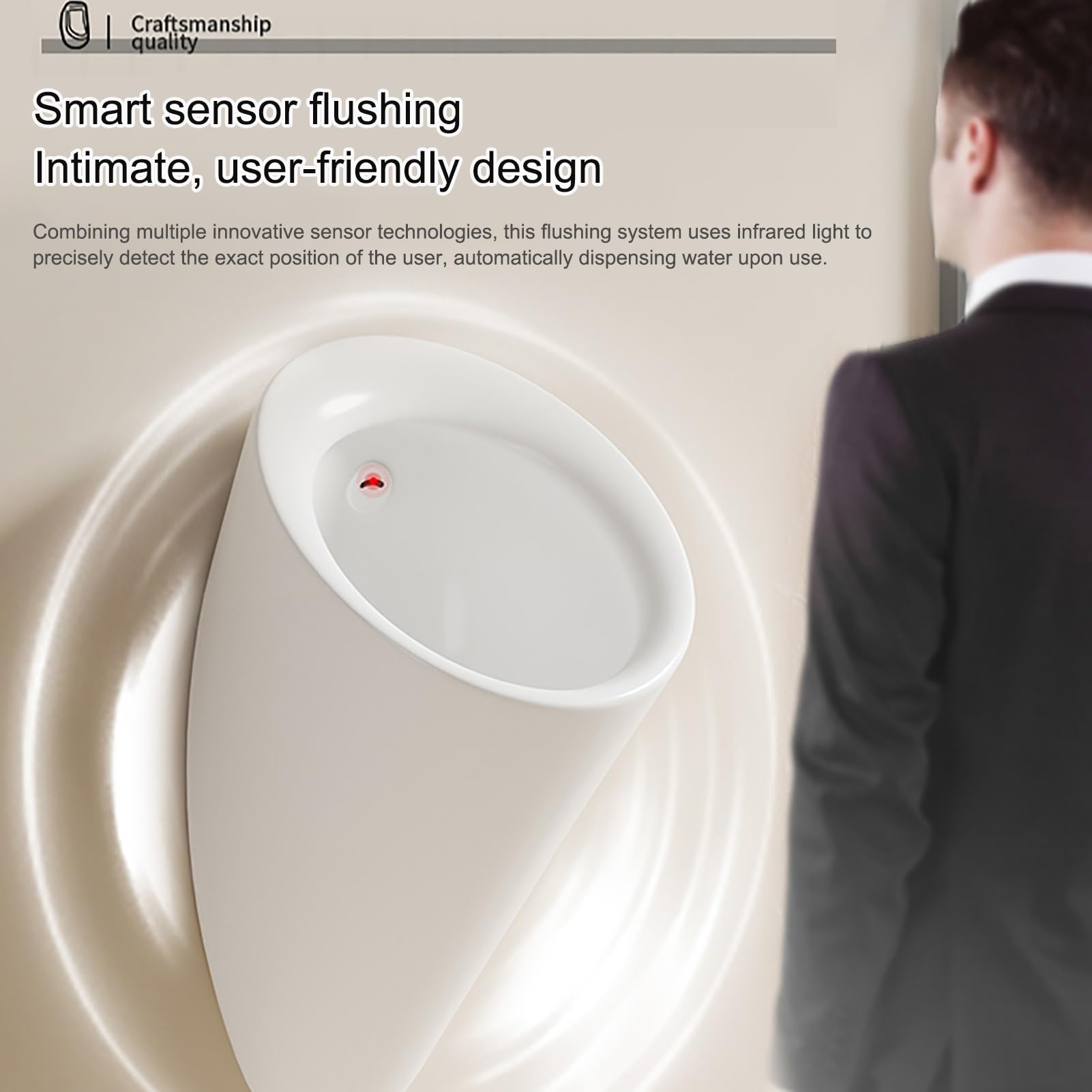 Urinarios de cerámica para Hombres, Urinario de Pared con Sensor Inteligente y Descarga, para Uso público, para Karaoke, Bares, baños y hoteles(White)
