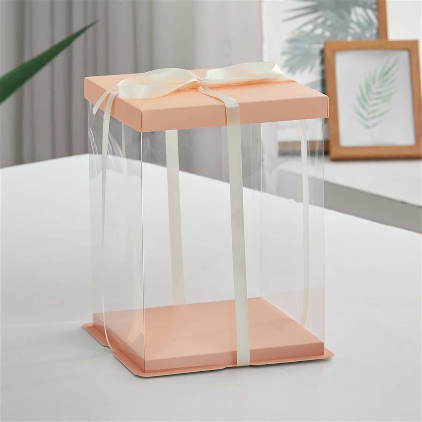 Caja embalaje Clear Plastic Cake Box With Ribbon Emovable Lid, 34cm W X D 37cm H para tartas