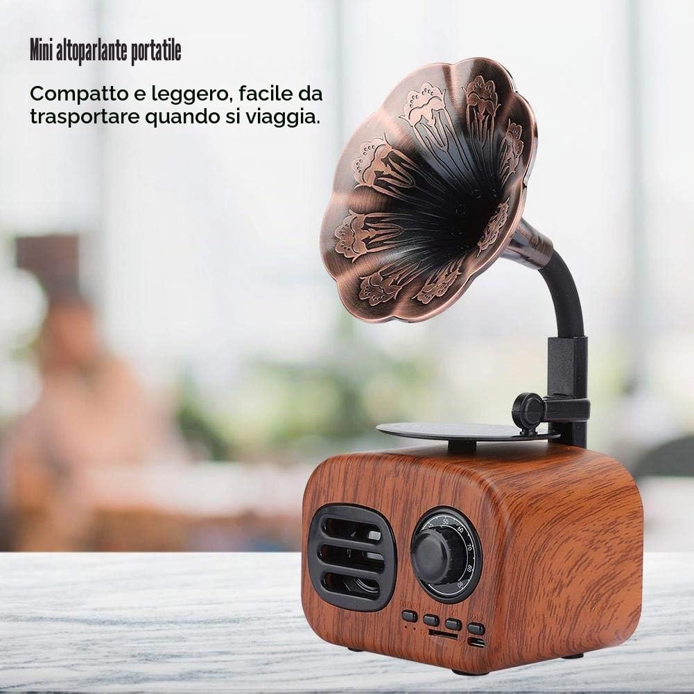 Hakeeta Altoparlante Portatile Bluetooth, Mini Altoparlante Bluetooth retrò a Forma di grammofono, Scheda Plug-in di Supporto, Ampia compatibilità, Batteria Integrata con Grande capacità(Marrone)