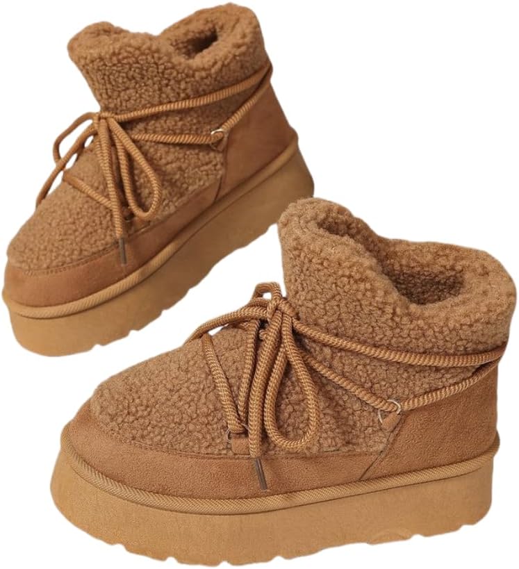 Chic Winter Women's Snow Boots - Warm, Lace-Up Mid-Calf with Thick Sole for Casual Wear