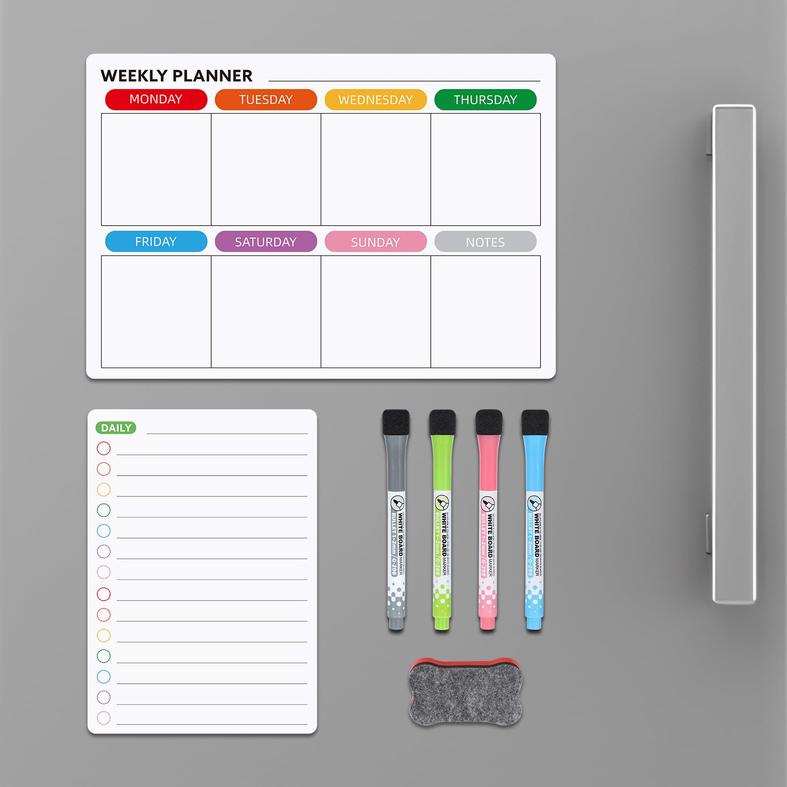 Magnetic Weekly Planner for Fridge, 2 Pcs Weekly Daily Fridge Whiteboard