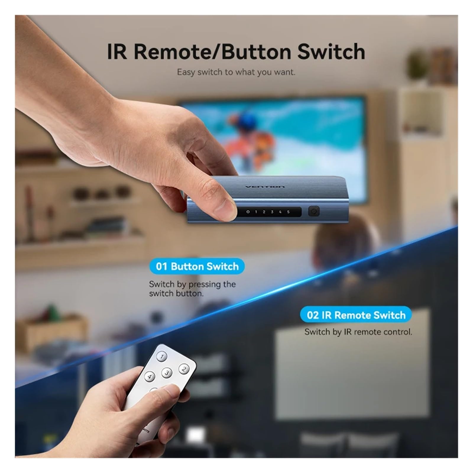 Répartiteur 5 en 1 Sortie 4K/60Hz 5x1 3x1 Adaptateur Mi Box commutateur 3 2.0 pour Le Streaming de Jeux et l'enregistrement Multi-Sources(4K30Hz Splitter)